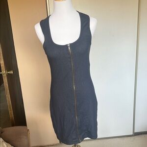 Elegant Blue Denim Zipper Dress